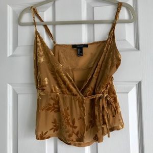 Dark Yellow Velvet Floral Wrap Crop Top